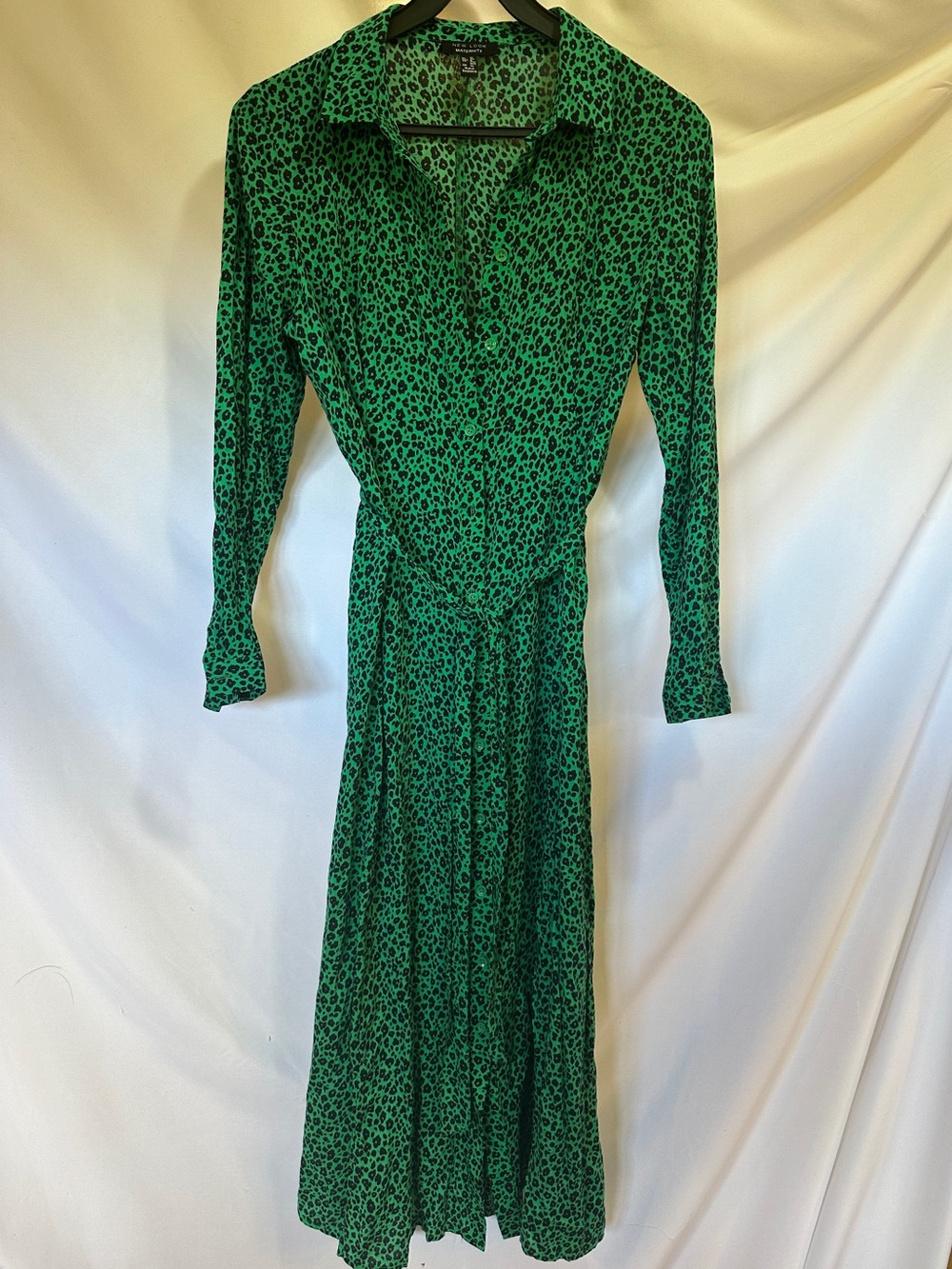 Green Leopard Print Long Sleeve Dress